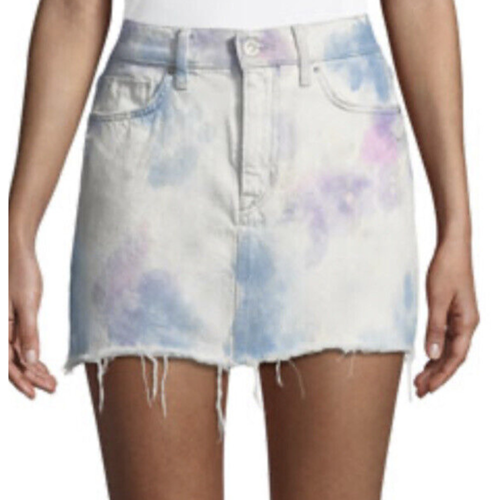 NWT Hudson Jeans the Viper Mini Skirt Denim Tie Dye Size 27 Distressed